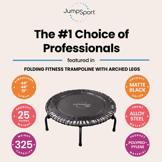 Disc-O-Bed JumpSport 550f PRO Indoor Lightweight 44 Inch Folding Fitness Trampoline, Black - 168419