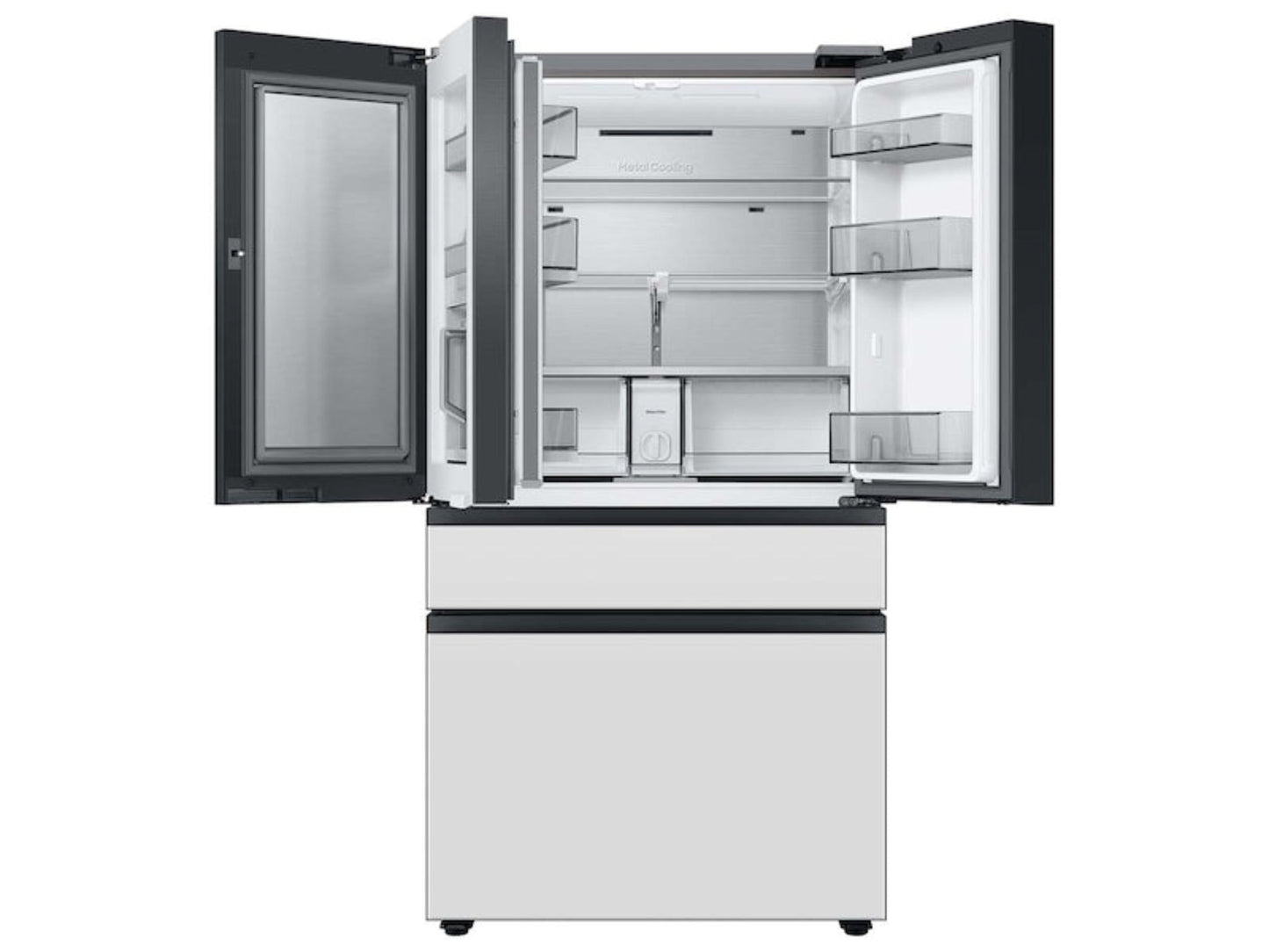 SAMSUNG Bespoke 36" 29 cu. ft. Standard Depth 4-Door French Door Smart Refrigerator with Beverage Center in Morning Blue and White Glass - RF29BB86004M