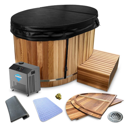 Char-Griller 62 in. 2-Person 0-Jet Cedar Cold Plunge  Ice Bath Tub/Hot Tub with 1 HP Powerful - 1769760160264_343